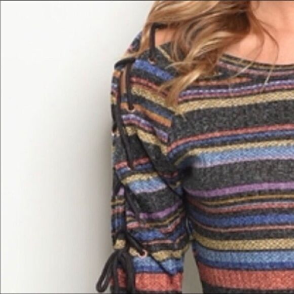 ‎Striped Laced Up Arm Top - Picture 10 of 14